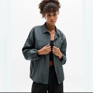 Athleta Lunar Sheen Button Up Shirt Jacket Size Medium NWOT Dark RinseGray Blue